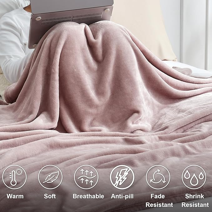 Hansleep Fleece Pink King Blanket, Super Soft Flannel Fuzzy Plush Cozy Blanket for All Seasons, Pink, King 90x108 Inches