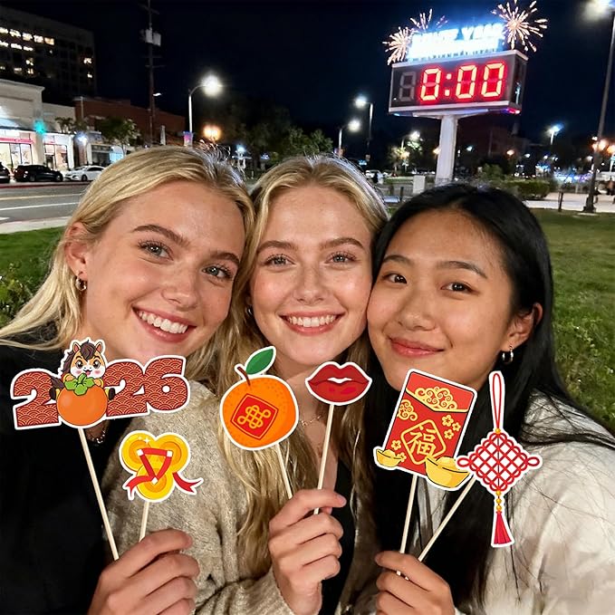 24PCS Chinese New Year Photo Booth Props,Chinese New Year Decoration 2026,Lunar New Year Decorations,Horse Year Paper Photo Props for Spring Festival Lunar New Year Present Game Party Supplies