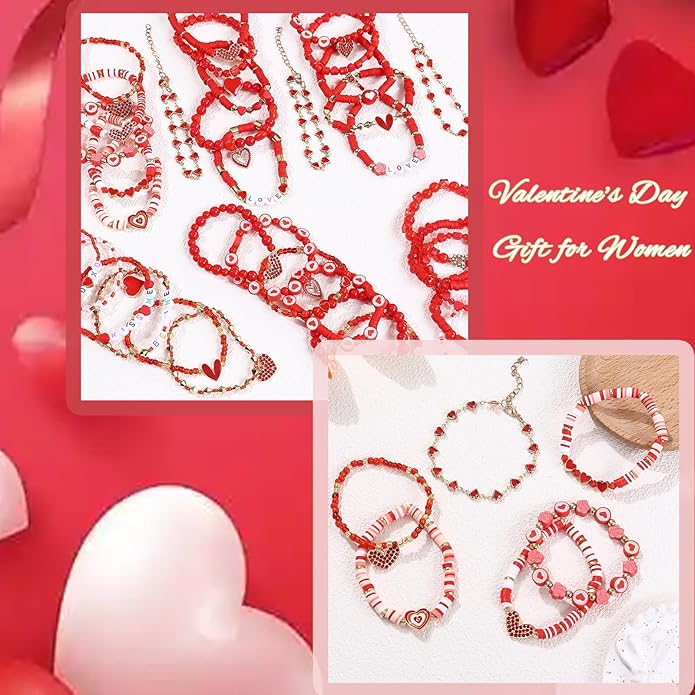Cooluckday 36 Pcs Holiday Heishi Surfer Bracelets for Women Bulk Easter Mother's Day Christmas St. Patrick's Day Mardi Gras Bracelet Stackable Stretch Friendship Bracelets Set