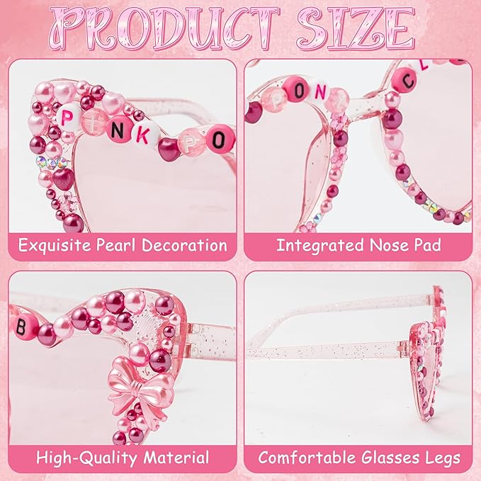 PANTIDE Bride To Be Sunglasses - Rhinestone Pearl Heart Shaped Sunglasses, Bachelorette Party Engagement Gift
