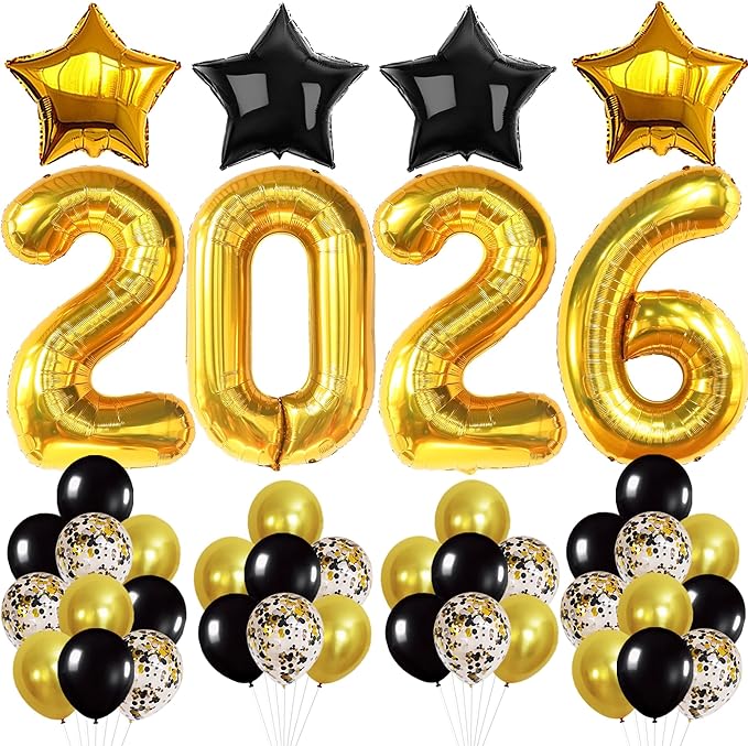 KatchOn, Black and Gold Graduation Balloons Set - Big, Pack of 31 | Star Balloons, Latex Balloons for Graduation Decorations 2026 | 2026 Graduation Decorations, Prom Decor