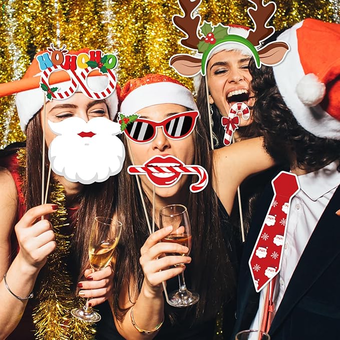 30pcs Christmas Photo Booth Props Funny Christmas Party Decorations Photobooth Favors Games Supplies for Kids Adults