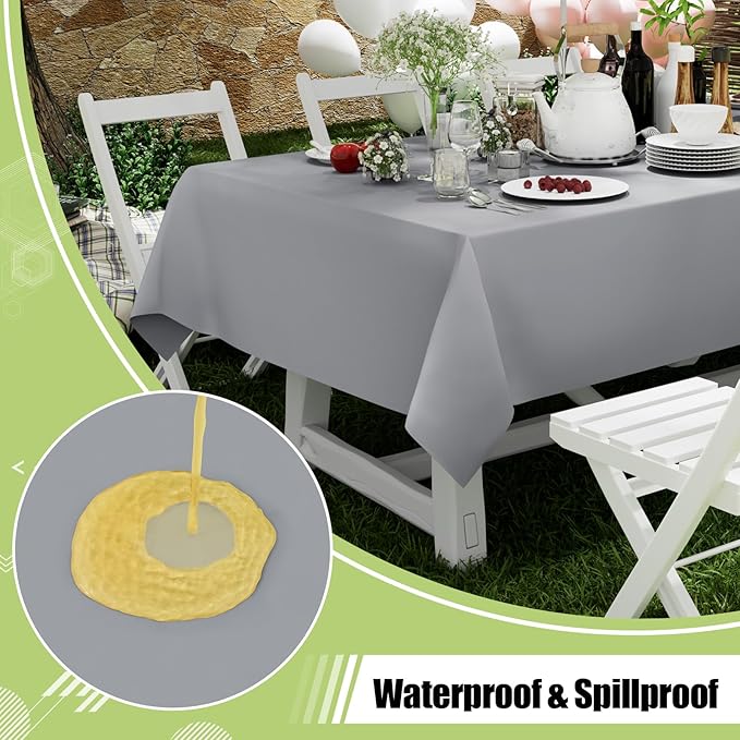 Smiry Disposable Table Cloth - 6 Pack, 54 x 108 Inch Waterproof Rectangle Tablecloths for Parties, Decorative Plastic Table Cover, Leakproof & Sturdy, Grey