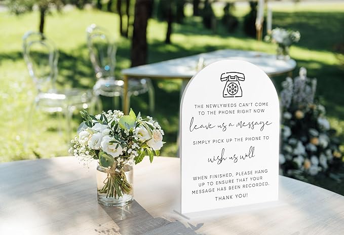 Audio Guest Book Sign, White Arch Acrylic Sign, Audio Guest Book Wedding Phone, Bridal Shower Decor, Engagement Party Decor, Centerpiece Table Decorations Party for Bride and Groom-7