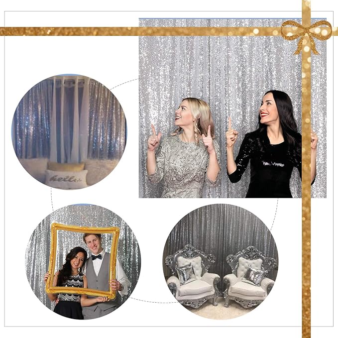 Juya Delight 10ft x 10ft Silvery Sequin Photography Backdrop Curtain for Party Banquet Festival Wedding Anniversary Exhibition