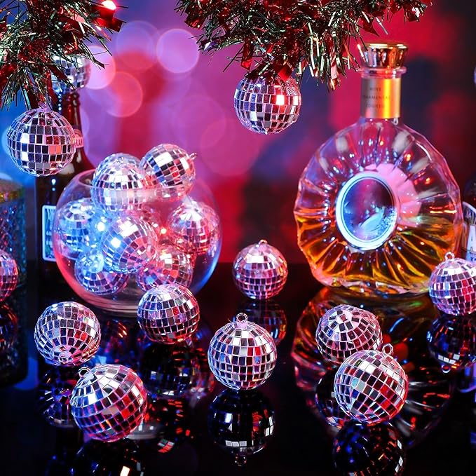 MTLEE 20 Pcs Disco Balls Decorations Assorted Size Party Decor Disco Ball Ornaments Mirror Mini Large Hanging with Rope for Wedding Festival Stage Prop(1.2 Inch)