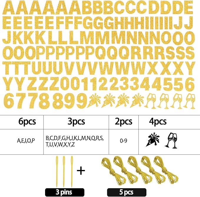 129Pcs DIY Custom Letter Banner Glitter Customizable Banner Kit 0-9 Numbers DIY Happy Birthday Letters Light Rope Personalized Banners for Wedding Birthday Party Decorations Supplies(Dazzling Glod)