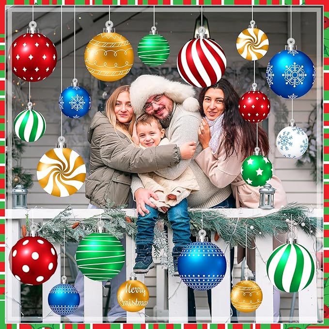Huwena 24 Pcs Christmas Decorations Outdoor Christmas Hanging Ornaments Peppermint Candy Yard Signs Double Sided Lawn Decorations Peppermint Ornaments for Xmas(Red,Green,Blue,Silver)