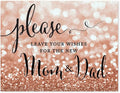 Andaz Press Baby Shower Party Signs, Glitzy Rose Gold Glitter, 8.5x11-inch, Please Leave Your Wishes for the New Mom & Dad Sign, 1-Pack, Bokeh Colored Party Supplies