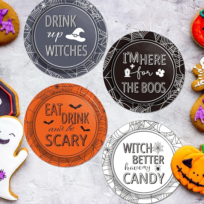 Halloween Party Paper Plates Supplies 7" Disposable Witch Party Dessert Plates Tableware Set Decorations for Birthday Funny Halloween Spooky Party Get-Together