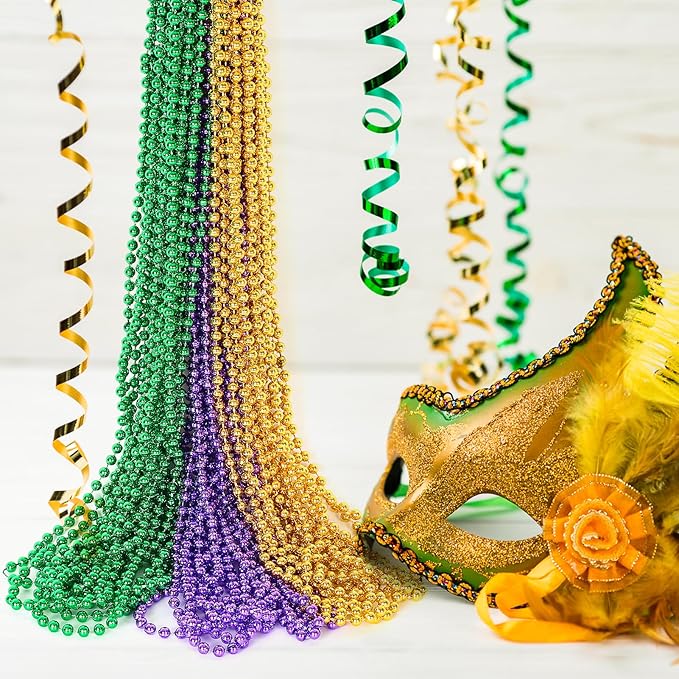 HOOSUN 30 Pack Mardi Gras Beads Necklaces Bulk,Mardi Gras Decorations Accessories Party Favors,Gold Green and Purple Carnival Decor St Patricks Day Necklace Party Supplies for Party,School Event,Home