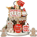 15 Pcs Christmas Tiered Tray Decor Christmas Gingerbread Wooden Signs Farmhouse Xmas Tiered Tray Decorations Set Gingerbread Wood Table Decor for Xmas Winter Holiday Kitchen Home