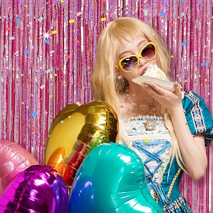 Tinsel Curtain Party Backdrop Pink Birthday Party Decorations 10 Packs Glitter Foil Fringe Curtain Party Decor Streamers Photo Booth for Birthday Christmas Wedding Halloween Graduation Decorations