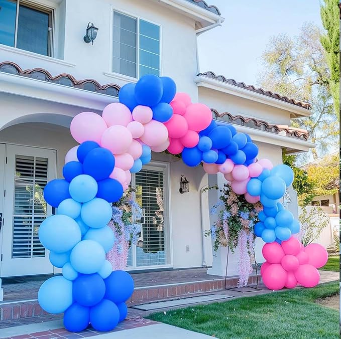 Blue and Pink Balloon Garland Arch Kit 135Pcs with five-pointe Star balloons for summer aloha Baby shower Gender reveal Hawaii cartoon birthday decorations