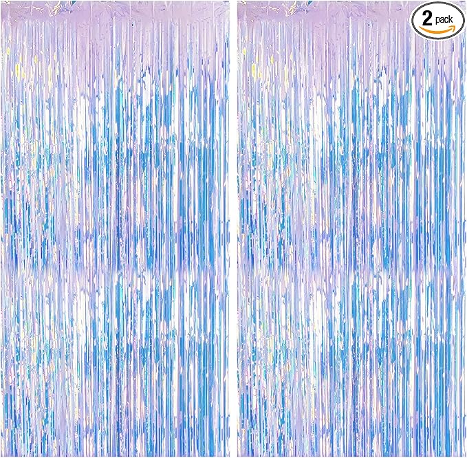 MYUPDALIN 2 Pack Iridescent Party Streamers Backdrop Foil Fringe Curtain for Mermaid Freezing Ocean Theme Party Decorations