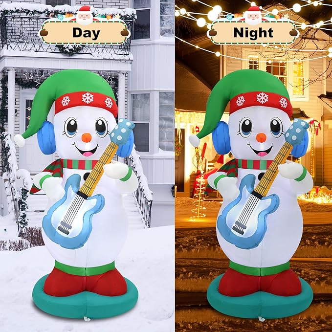 6ft Christmas Inflatable Outdoor Decorations, Snowman Playing Guitar Inflatable Patio Decorations with LED Lights for Indoor Outdoor Patio Garden Christmas Decorations