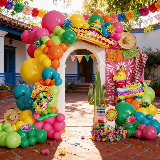 Mexican Fiesta Balloon Arch Kit,Cinco De Mayo Fiesta Party Decorations,Giant Llama Cactus Foil Balloons Rainbow Balloon Arch Kit for Mexican Carnival Birthday Party Decoration Tropical Decor