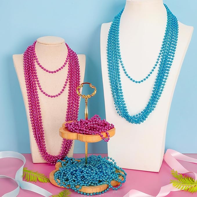 Gender Reveal Beads Decorations, 12PCS Pink Blue Gender Reveal Necklaces, 33" Round Beads Necklace Baby Gender Reveal Ideas, unisex adult Gender Reveal Party Accessories Sets Celebrations Decorations