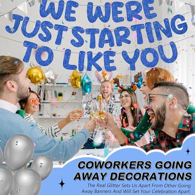 Fulmoon We Were Just Starting to Like You Banner Going Away Party Retirement Sign Farewell Decorations Good Luck Goodbye Moving Graduation Party Supplies and Gifts(Navy Blue)