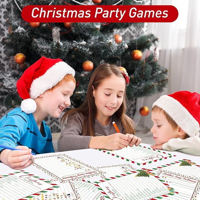 COCHIE 30 Players Christmas Party Games for Adults Family Office Large Groups, Xmas Parties Songs Pictionary Game, Guesstures Game, Word Scramble Games with Answer Key (Christmas Tree)