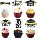 24 Pack 2026 Congrats Grad Cupcake Toppers Set, Graduation Cupcake Decor, Class of 2026 Cupcake Picks for Senior High School College Grad Party Decorations Supplies(Black with Gold) A