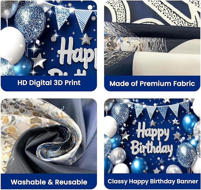 Royal Navy Blue Silver Happy Birthday Banner for Men 7x5ft Happy Birthday Backdrop for Boys Royal Blue Backdrop Birthday Decorations for Men Party Banner Decoraciones De Cumpleaños