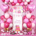 Hot Pink Birthday Decorations for Girls,Happy Birthday Banner Party Decoration Fringe Curtain Heart Foil Balloons for Women Party Decorations
