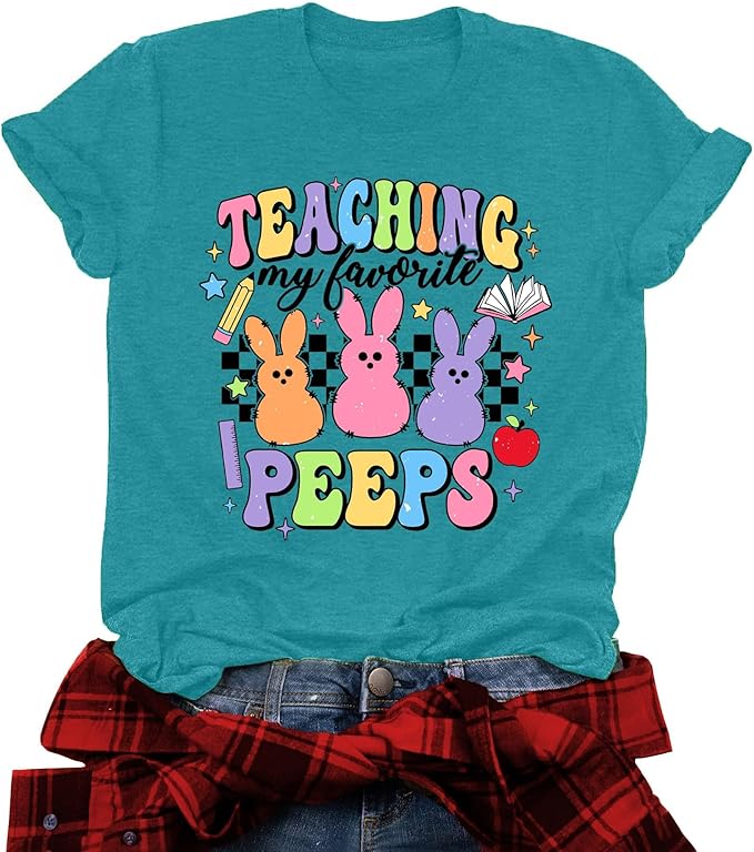 LAZYCHILD Women Easter Teacher Shirts: Funny Treat All with Kindness T-Shirt Bunny Rabbit Tee Tops
