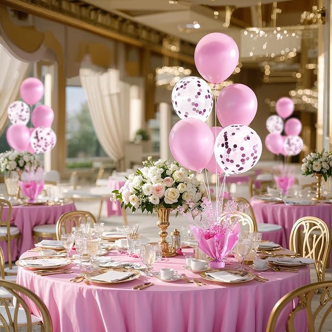 2 Set Pink Table Balloons Foil Spray Centerpiece with Pink and Confetti Balloons Stand Kit for Birthday Party Girls Princess Baby Shower Wedding Bridal Shower Prom Graduation Table Decorations