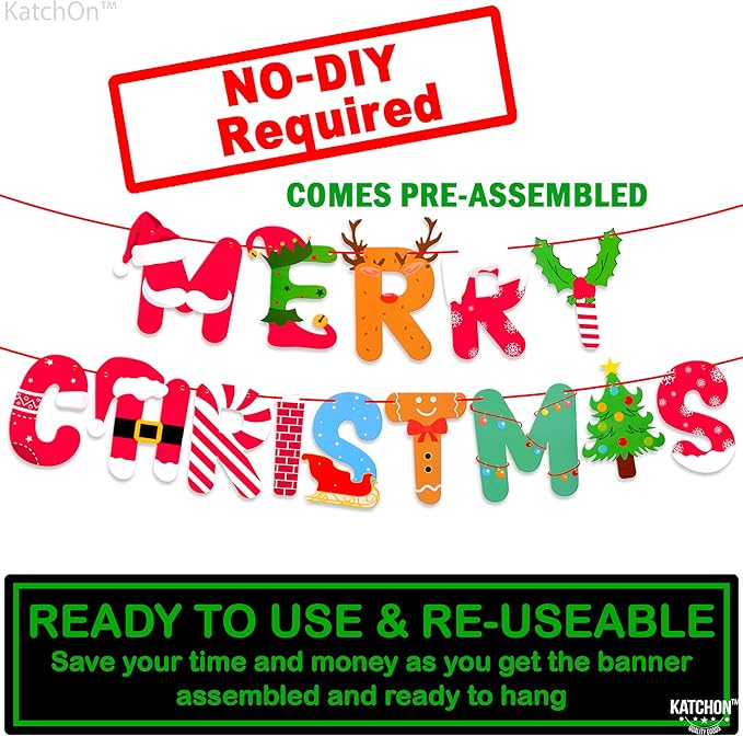 KatchOn, Merry Christmas Banner for Mantle - Large, 10 Feet, No DIY | Christmas Wall Decorations | Christmas Decorations, Christmas Mantle Banner | Merry Christmas Garland, Christmas Party Decorations