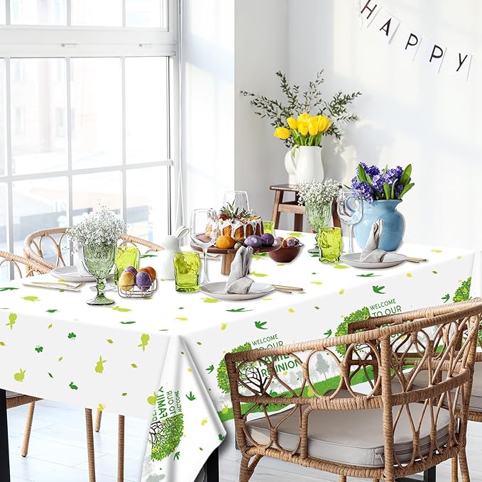 OBUSATT 3Pcs Family Reunion Party Decorations Family Tree Reunion Tablecloths 54 x 108 Inch Green Tree Plastic Table Cover Disposable Rectangle Tablecloths Party Supplies