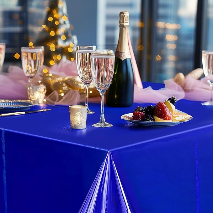 2 pcs Royal Blue Plastic Table Cloth 54" x 72" Iridescence Navy Blue Party Tablecloth Sparkly Table Covers for Graduation 4th of July Princess Birthday Winter Christmas Party Decoration