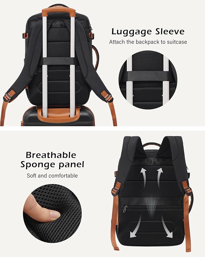 LONG VACATION Carry On Luggage Sets 3 Piece 20 Inch Suitcase Set, ABS+PC Hard shell Lightweight Travel Luggage with Spinner Wheels & YKK Zipper TSA Lock (BLACK-BROWN, 20 INCH (BP-2/TB))