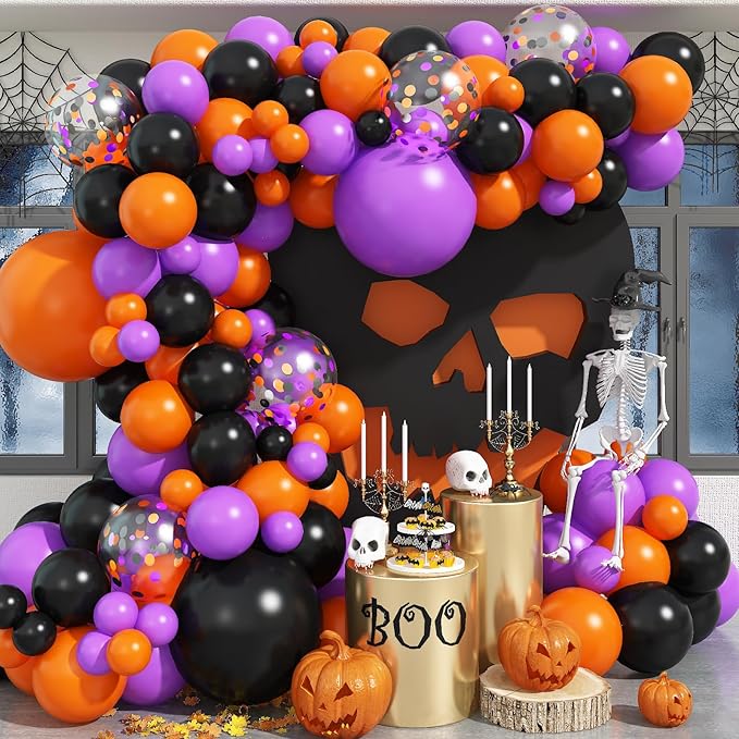 Halloween Balloon Arch Garland Kit Black Purple Orange Confetti Balloons Halloween Birthday Baby Shower Decorations Balloon for Horror Scary Spooky Hallowee Party Decoration Supplies