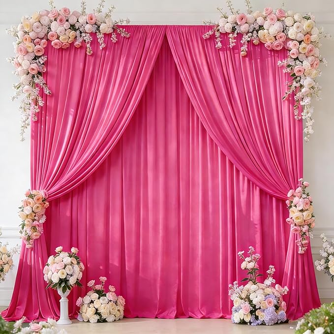 16x10FT Hot Pink Backdrop Curtains for Wedding Parties, Wrinkle Free Polyester Photography Backdrop Drapes for Wedding Baby Shower Birthday Parties Stage Background Stand Decorations 4x10ft,4 Panels