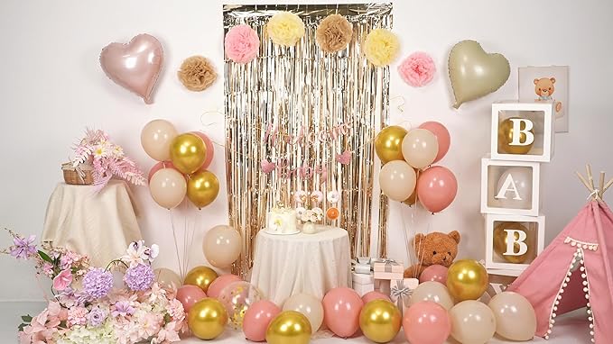Dusty Pink Baby Shower Decorations for Girl,Welcome Baby Banner with Sand White Retro Pink Balloons Fringe Curtains Paper Pom Poms for Boho Baby Shower Gender Reveal Party Supplies