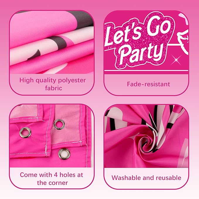 Birthday Decorations for Women,Happy Birthday Banner, 35 Balloons,Photo Booth Props for Girls (Hot Pink)