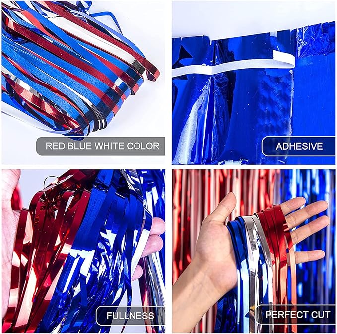 LOLStar 4th of July Decorations, 5Pack Red White Blue Labor Day Party Decorations Tinsel Foil Fringe Curtains, Photo Booth Prop Streamer Backdrop for Patriotic Olympics Election Vote Veterans Day