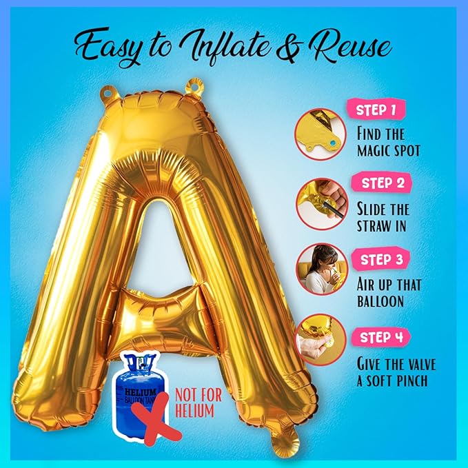 [52pcs] Gold Letter Balloons - 2 Full A-Z Sets For Gold Letter Balloon Banner | Alphabet Ballons | 16 inch Foil Ballon | Customized Name Balloon Letters for a Birthday, Graduation, Wedding Baby Shower
