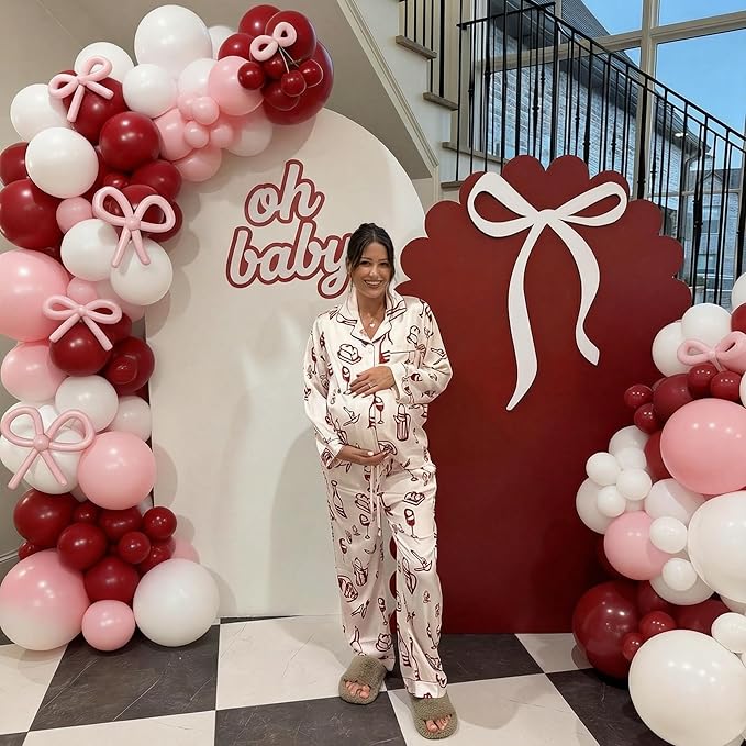 Pink and Red Balloon Arch Kit, Double Stuffed Balloons and Bows for Retro Soda Theme Baby Shower Coquette Cherry Themed Birthday Wedding Romantic Valentines Party Decorations