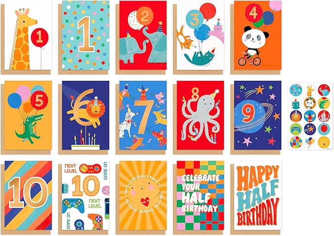 American Greetings 15-Count Age Milestone Birthday Card Bundle with Envelopes and Seals for Kids