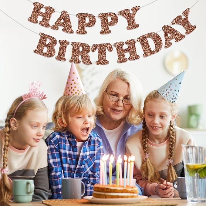 Glitter Brown Happy Birthday Banner Birthday Party Decorations Sign Garland Bunting Banner for Wall Decor Party Background for Kids Boys Girls Adults