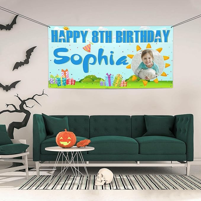 Custom Happy Birthday Banner Personalized Banners and Signs with Photo Name for Women Men Kids Party Decorations Supplies Indoor Outdoor Birthday Gifts Style 25