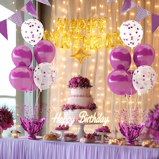 4 Set Purple Table Balloons Centerpiece with Purple and Confetti Balloons Stand Kit for Birthday Party Baby Shower Wedding Bridal Shower Prom Cake Table Decorations