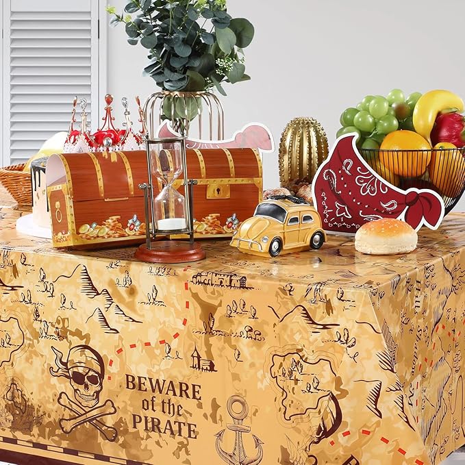 Irenare 12 Pieces Pirate Tablecloth for Party Decor - 54 x 108 Inches Pirate Treasure Map Tablecover Plastic Island Treasure Table Covers Navigation Supplies for Birthday Party Decoration