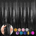 4 Pack Black Foil Fringe Curtains Door Streamers Party Decorations 3.3 x 8.2 ft, Tinsel Curtain Fringe Backdrop for Parties, Door Fringe Birthday Streamers, Photo Booth Backdrops, Party Decor