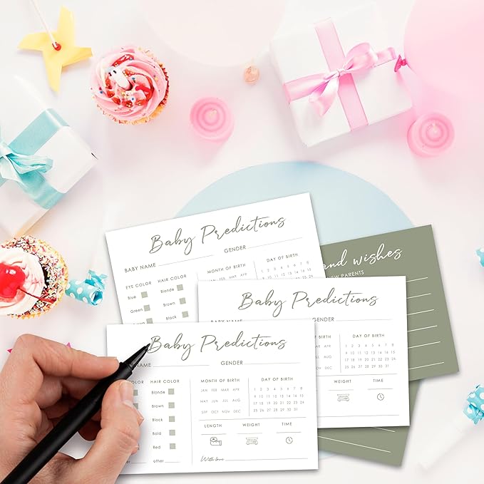 Baby Predictions and Advice Cards, 5" x 7" Minimalism Baby Shower Predictions Cards, Daily Party Games & Activities Favors for Newparents - G05