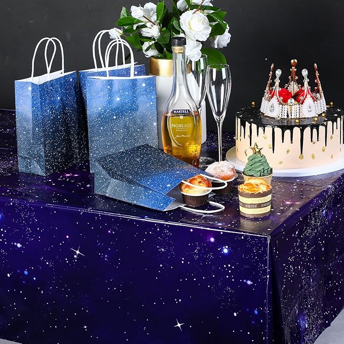 Tatuo 1 Pack Galaxy Plastic Table Cover Space Tablecloth Space Star Purple Nebula Rectangle Tablecloth Disposable Starry Night Sky Tablecover for Birthday Home Party Decorations, 54 x 108 Inch