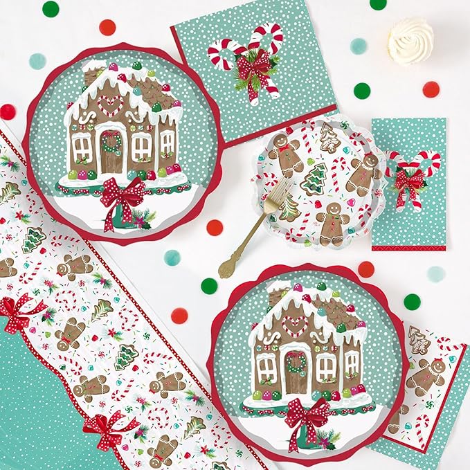 Gingerbread House Paper Plates, 25 Set for kids Xmas Man Paper Plates, Perfect for School Gingerbread Party Christmas Winter Holiday Favor Supply Party