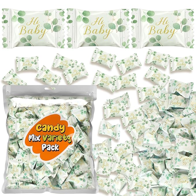 Naucoos Sage Green Baby Shower Candy - 26.5 oz. Bag - 150 Individually Wrapped Hard to Soft Mints Hi Baby Green Candy Welcome Gender Reveal Parties, Recovery Goodie Bags
